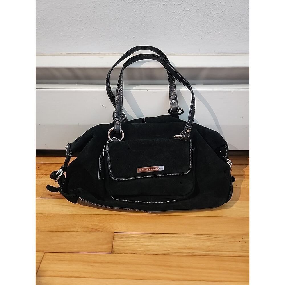 Etienne Aigner Genuine Leather Suede Shoulder Black Handbag Purse Satchel